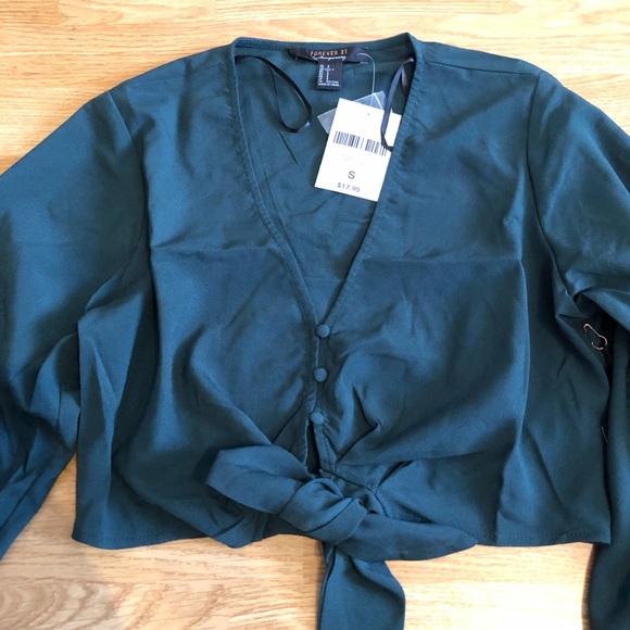Forever 21 teal cropped blouse - Picture 4 of 4
